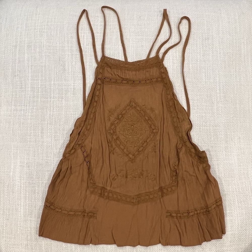 Forever 21 Boho Embroidered Crop Top Brown Fairy Cottagecore S - Picture 2 of 8